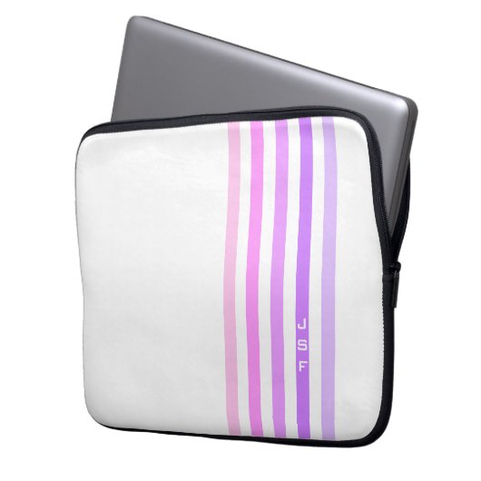 Monogramm lila und rosa vertikale Streifen Laptopschutzhülle (Vorderseite Links)