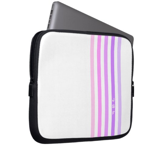 Monogramm lila und rosa vertikale Streifen Laptopschutzhülle (Vorne Rechts)