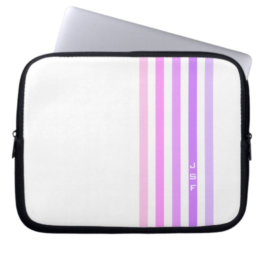 Monogramm lila und rosa vertikale Streifen Laptopschutzhülle (Vorderseite)