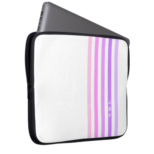 Monogramm lila und rosa vertikale Streifen Laptopschutzhülle (Vorne Rechts)