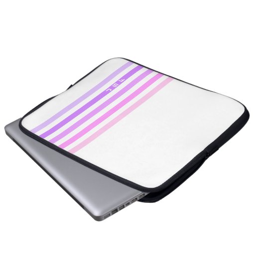 Monogramm lila und rosa vertikale Streifen Laptopschutzhülle (Vorne Knopf)