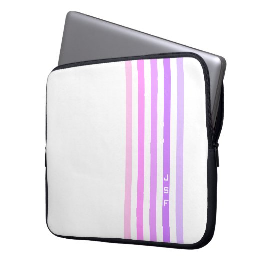 Monogramm lila und rosa vertikale Streifen Laptopschutzhülle (Vorderseite Links)