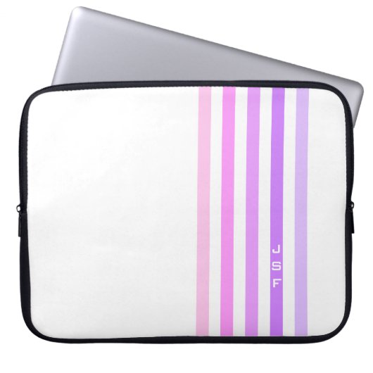 Monogramm lila und rosa vertikale Streifen Laptopschutzhülle (Vorderseite)