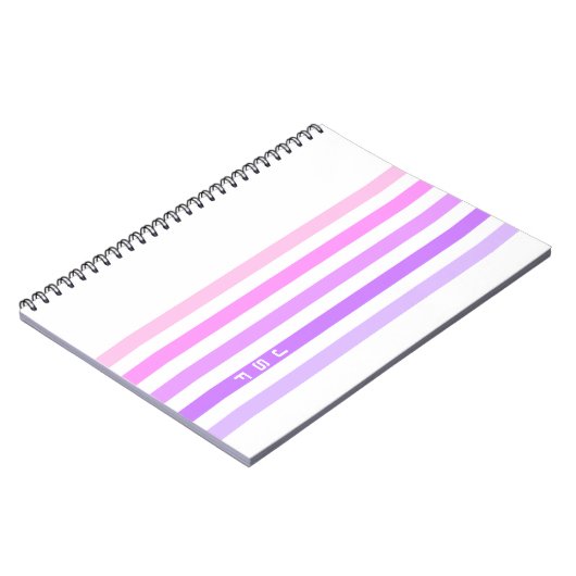 Monogramm lila und rosa vertikale Streifen Notizblock (Linke Seite)