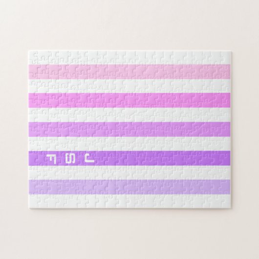 Monogramm lila und rosa vertikale Streifen Puzzle (Horizontal)