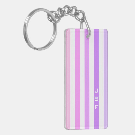 Monogramm lila und rosa vertikale Streifen Schlüsselanhänger (Vorderseite links)