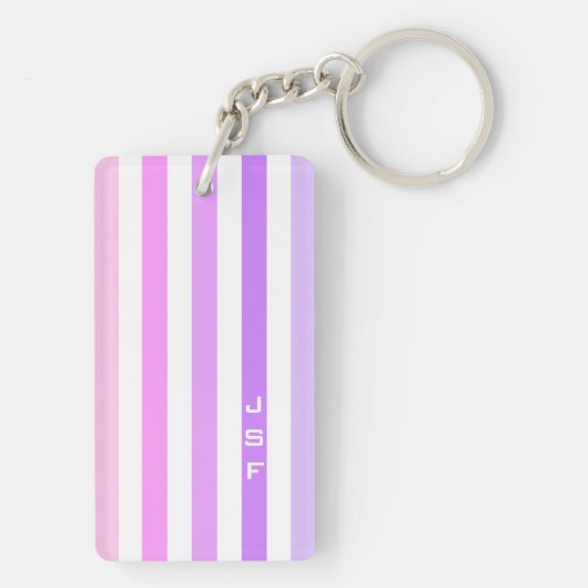 Monogramm lila und rosa vertikale Streifen Schlüsselanhänger (Rückseite)