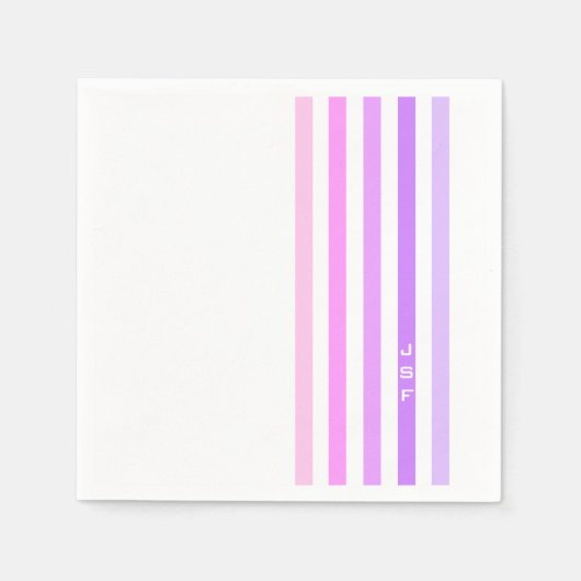 Monogramm lila und rosa vertikale Streifen Serviette (Vorderseite)