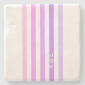 Monogramm lila und rosa vertikale Streifen Steinuntersetzer (Vorderseite)