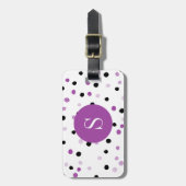 Monogramm-lila und schwarze Punkte Gepäckanhänger (Vorderseite vertikal)