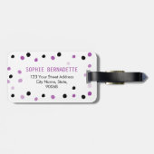 Monogramm-lila und schwarze Punkte Gepäckanhänger (Rückseite horizontal)