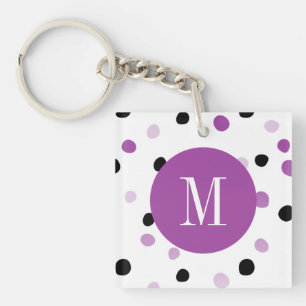 Monogramm Lila und schwarze Punkte Schlüsselanhänger