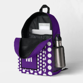 Monogramm Lila weiße Polka-Punkte Bedruckter Rucksack