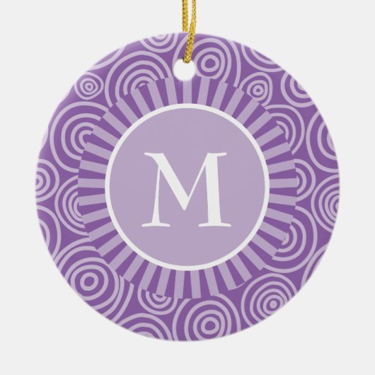 Monogramm Lila weiße Spiralen - Personalisiert Keramik Ornament (Vorne)