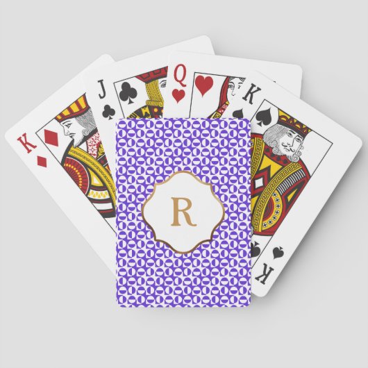 Monogramm Lila weißes Diagonal Retro Muster Spielkarten (Rückseite)