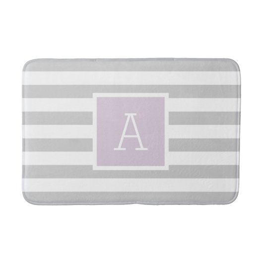 Monogramm Lilac und graue Streifen | Editierbare F Badematte (Vorderseite)
