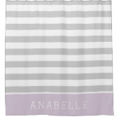Monogramm Lilac und graue Streifen | Editierbare F Duschvorhang (Vorderseite)