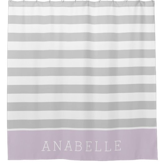 Monogramm Lilac und graue Streifen | Editierbare F Duschvorhang (Vorderseite)