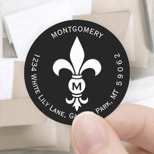 Monogramm Lilie Circle Rücksendeadressen-Aufkleber Runder Aufkleber