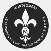 Monogramm Lilie Circle Rücksendeadressen-Aufkleber Runder Aufkleber (Vorderseite)