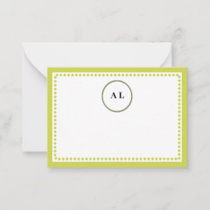 Monogramm Limettengrün gepunkteter Rand individuel Mitteilungskarte