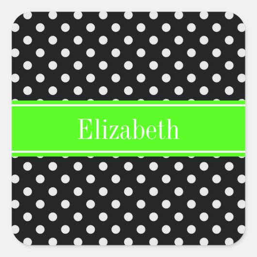 Monogramm Limone schwarze und weiße Polka-Dosen Quadratischer Aufkleber (Vorderseite)