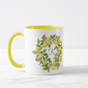 Monogramm-Limonen-Kranz Grün Gelb Tasse