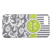 Monogramm Limoner, grauweißer Streifen Damask Case-Mate iPhone Hülle (Rückseite (Horizontal))