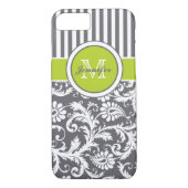 Monogramm Limoner, grauweißer Streifen Damask Case-Mate iPhone Hülle (Rückseite)