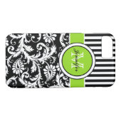 Monogramm Limoner Schwarz-weiß gestreifter Damask  Case-Mate iPhone Hülle (Rückseite (Horizontal))