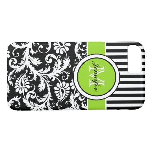 Monogramm Limoner Schwarz-weiß gestreifter Damask Case-Mate iPhone Hülle (Rückseite (Horizontal))