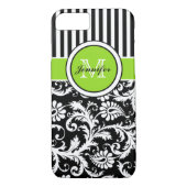 Monogramm Limoner Schwarz-weiß gestreifter Damask Case-Mate iPhone Hülle (Rückseite)