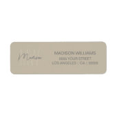 Monogramm-Logo Beige Moderne Minimal Rücksendeadre (Vorne)