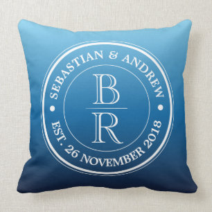 Monogramm-Logo blauer Ombre Kissen