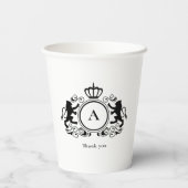 Monogramm, Logo, Emblem & Löwen Hochzeit Papier Ta Pappbecher (Rückseite)