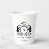 Monogramm, Logo, Emblem & Löwen Hochzeit Papier Ta Pappbecher (Vorderseite)