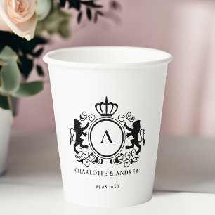 Monogramm, Logo, Emblem & Löwen Hochzeit Papier Ta Pappbecher