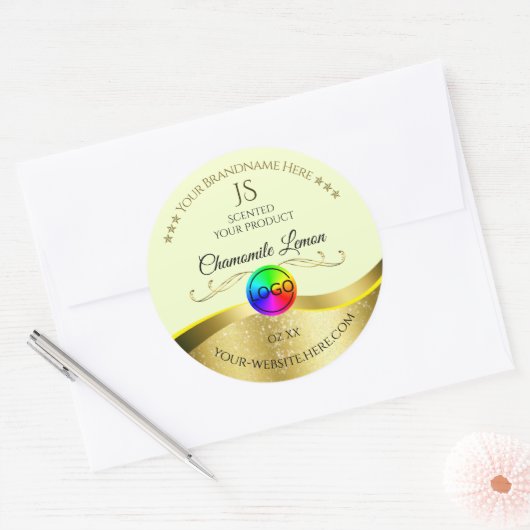 Monogramm-Logo für das hellgelbe gelbe gelbe Gold- Runder Aufkleber (Umschlag)