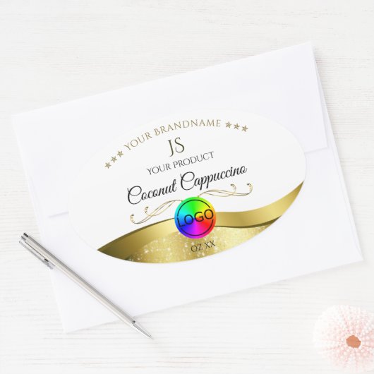 Monogramm-Logo für das hellweiße Wavy-Gold-Logo Ovaler Aufkleber (Umschlag)