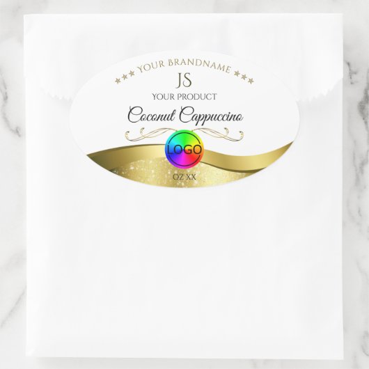Monogramm-Logo für das hellweiße Wavy-Gold-Logo Ovaler Aufkleber (Tasche)