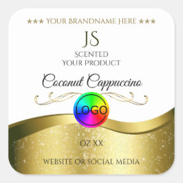 Monogramm-Logo für das hellweiße Wavy-Gold-Logo Quadratischer Aufkleber