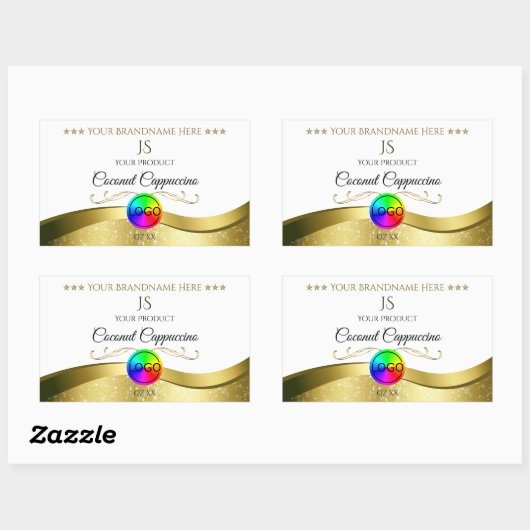 Monogramm-Logo für das hellweiße Wavy-Gold-Logo Rechteckiger Aufkleber (Blatt)