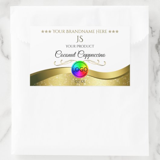 Monogramm-Logo für das hellweiße Wavy-Gold-Logo Rechteckiger Aufkleber (Tasche)