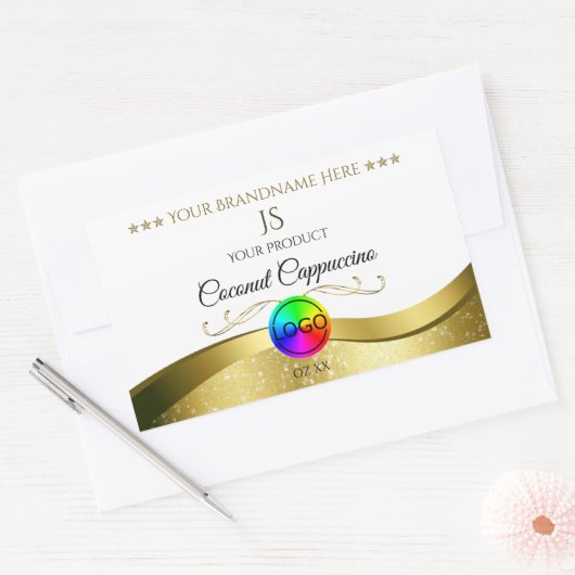 Monogramm-Logo für das hellweiße Wavy-Gold-Logo Rechteckiger Aufkleber (Umschlag)