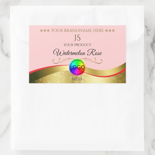 Monogramm-Logo für hellrote Wavy-Gold Rechteckiger Aufkleber (Tasche)