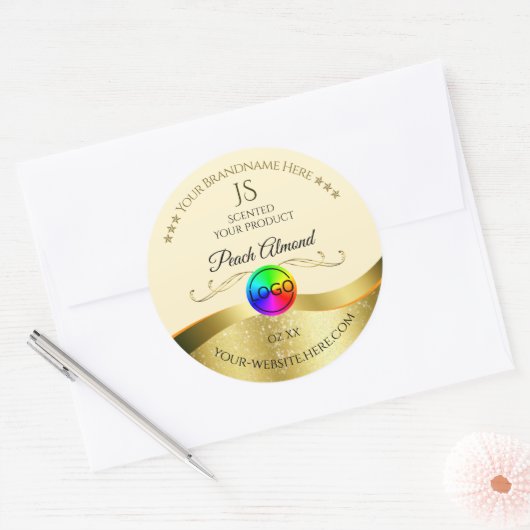 Monogramm-Logo für leichte Pfirsichfarben Runder Aufkleber (Umschlag)