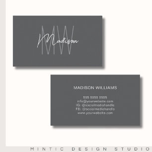 Monogramm-Logo Grau Modern Minimalistisch Visitenkarte