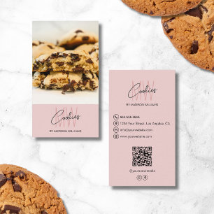 Monogramm-Logo-Kekse Bäckerei Foto QR Rosa Visitenkarte