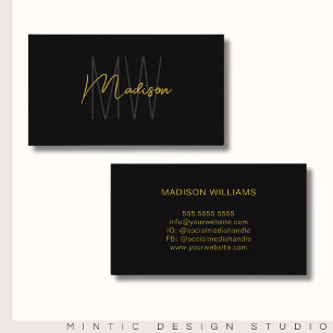 Monogramm-Logo Schwarz Gold Modern Minimalistisch Visitenkarte