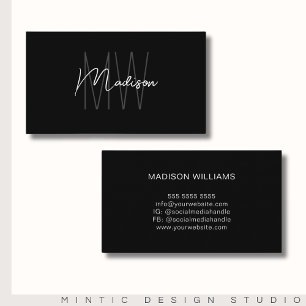Monogramm-Logo Schwarz Weiß Modern Minimalistisch Visitenkarte